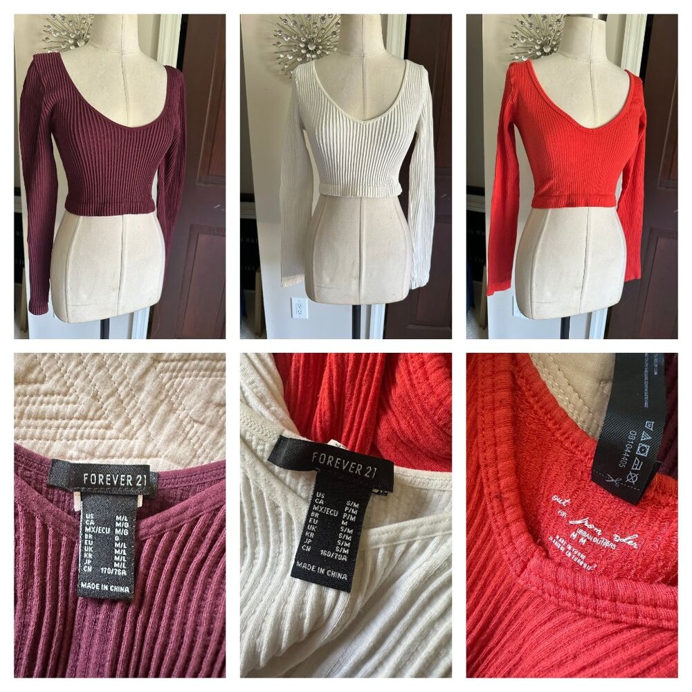 3 L/S ribbed crop tops Forever 21 Out from Under